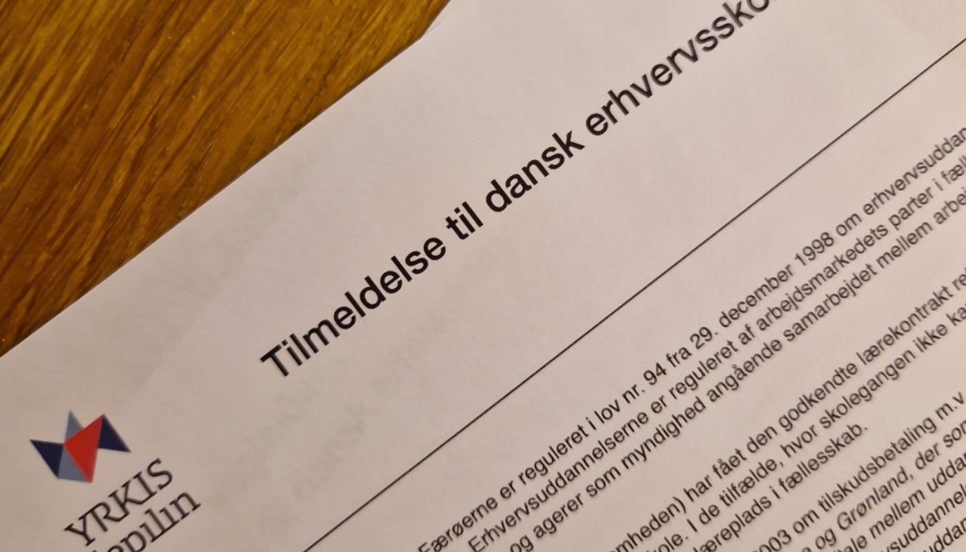 Yrkisdepilin yvirtekur nú tilmelding av lærlingum til danskan skúla